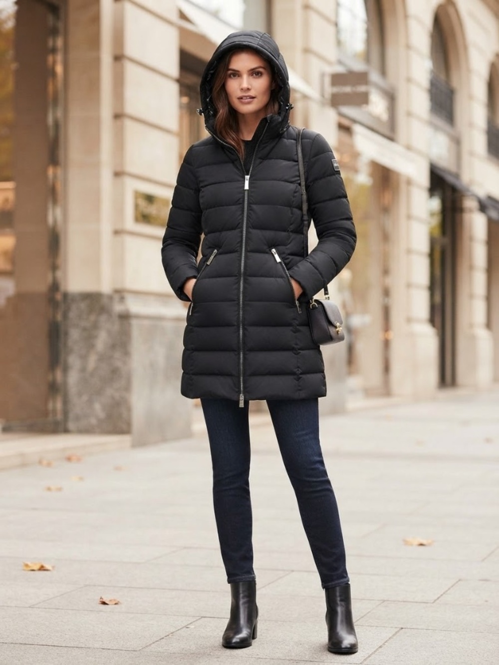 Michael Kors Hooded Quilted Puffer Black Coat, women’s medium
